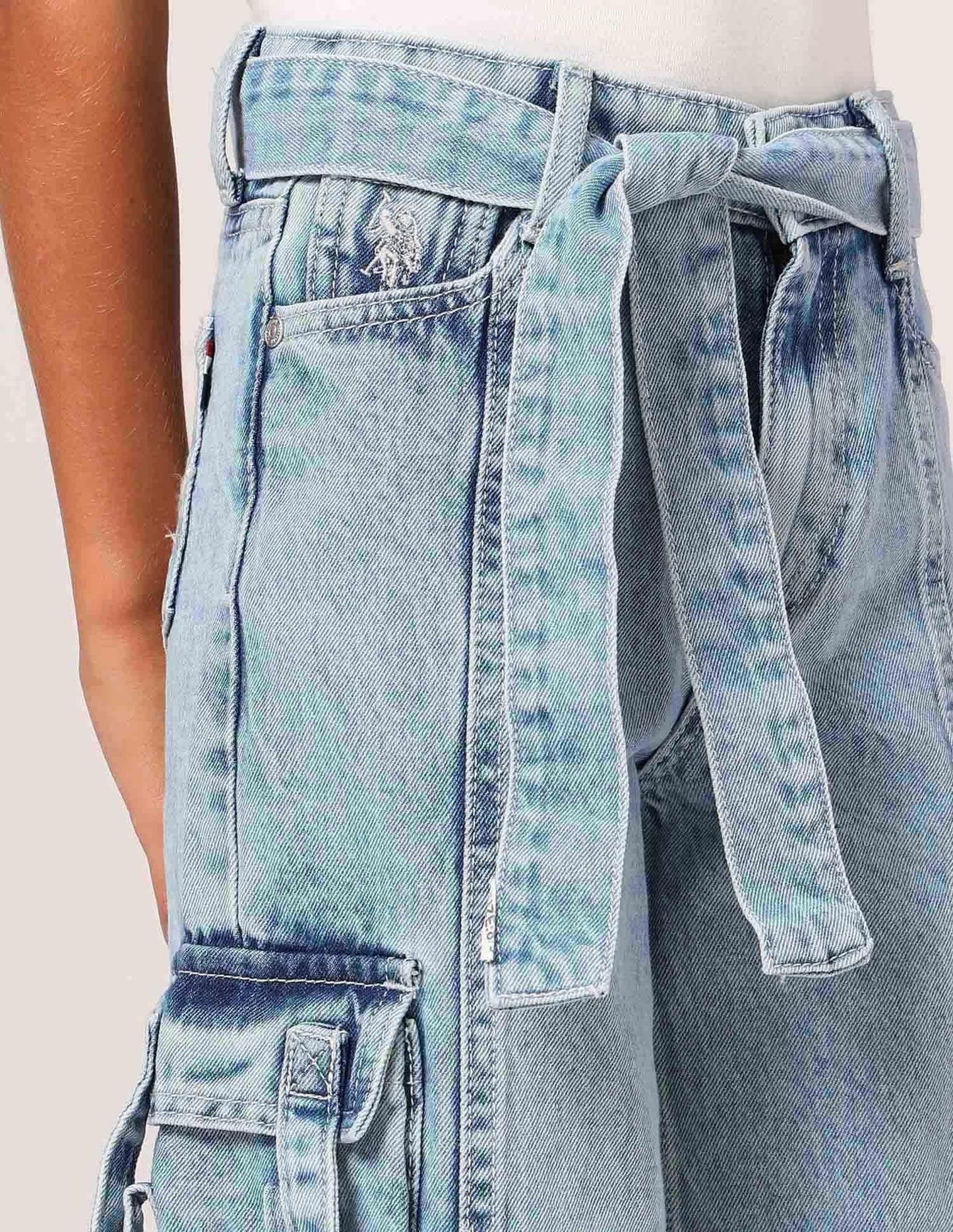 U.S. POLO ASSN. Girls Wide Leg Fit Cargo Jeans (UGJEN0198_Navy_4-5Y)