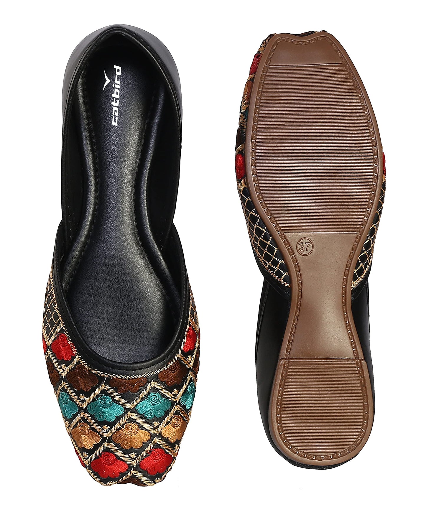 CatBird Women's Cool Black Designer Emboidery Ethnic Shoes Punjabi Jutis 9 UK