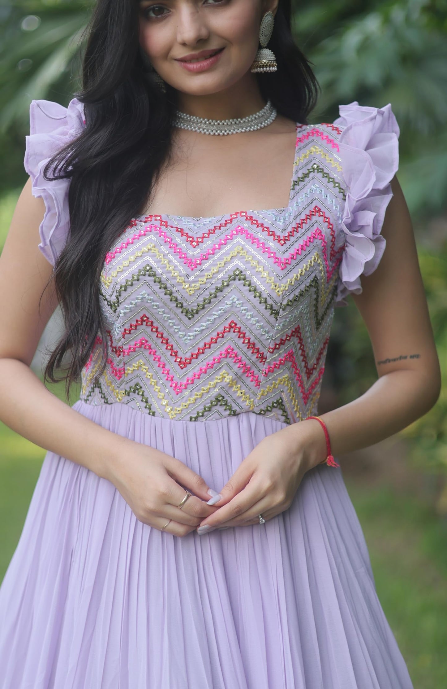 Fashion Basket Grey Faux Georgette Embroidered Anarkali Gown for Women (X-Large, Purple)