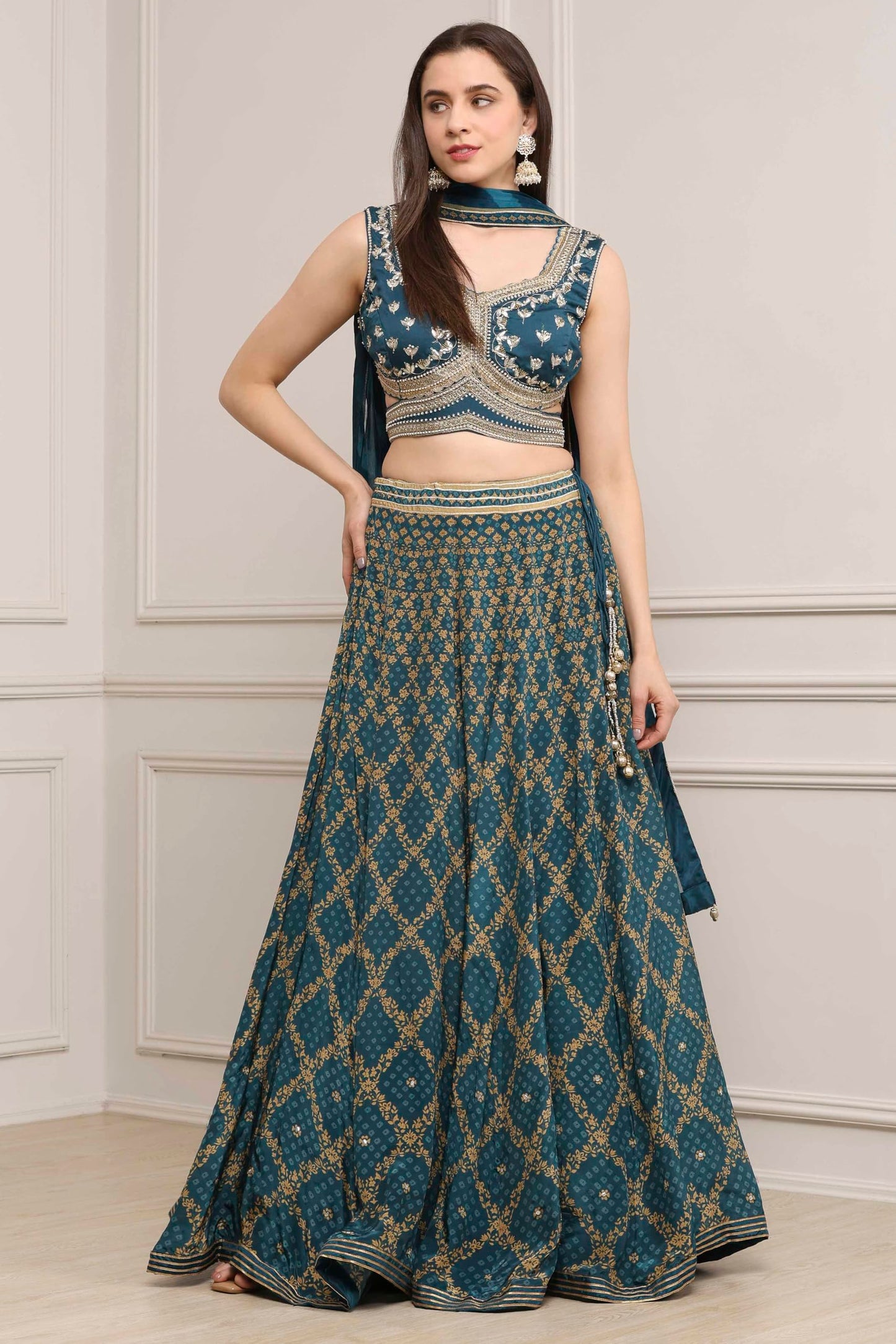 Biba Women Teal Cotton Silk Regular Lehenga Set_34