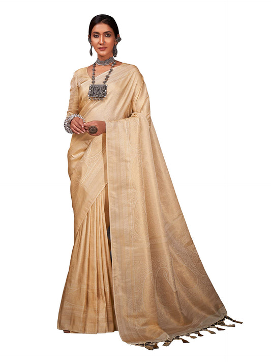 Vardha Women's Kanchipuram Art Silk Saree with Unstitched Blouse Piece - Gold Zari Woven Work Sarees for Wedding (Aashni Silk_521)