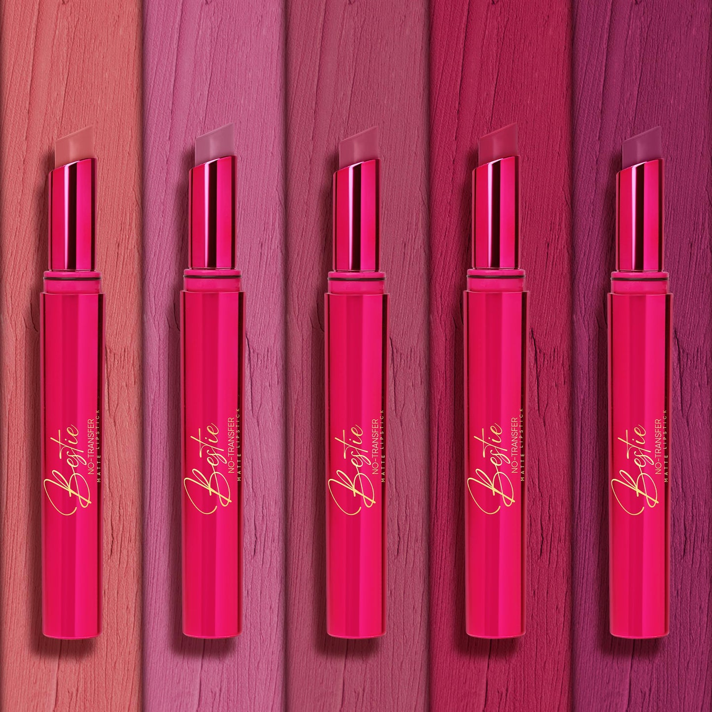 Parul Garg Beauty Bestie – No-Transfer Lipsticks | Bold Matte & Long-Lasting | Hydrating with Hyaluronic Acid, Vitamin E & SPF 15 | Vegan, Cruelty-Free (Forever Pink Favourites, Pack of 5)