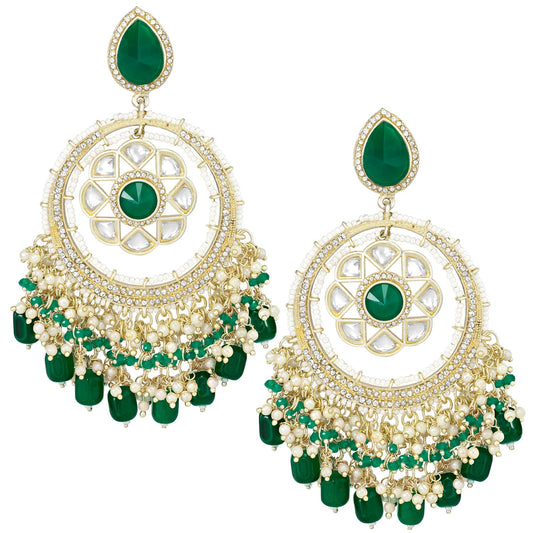 Peora Gold Plated Green Kundan & Beads Studded Ethnic Dangle Chandbali Earring Traditional Stylish Fancy Jewellery Gift for Girls & Women