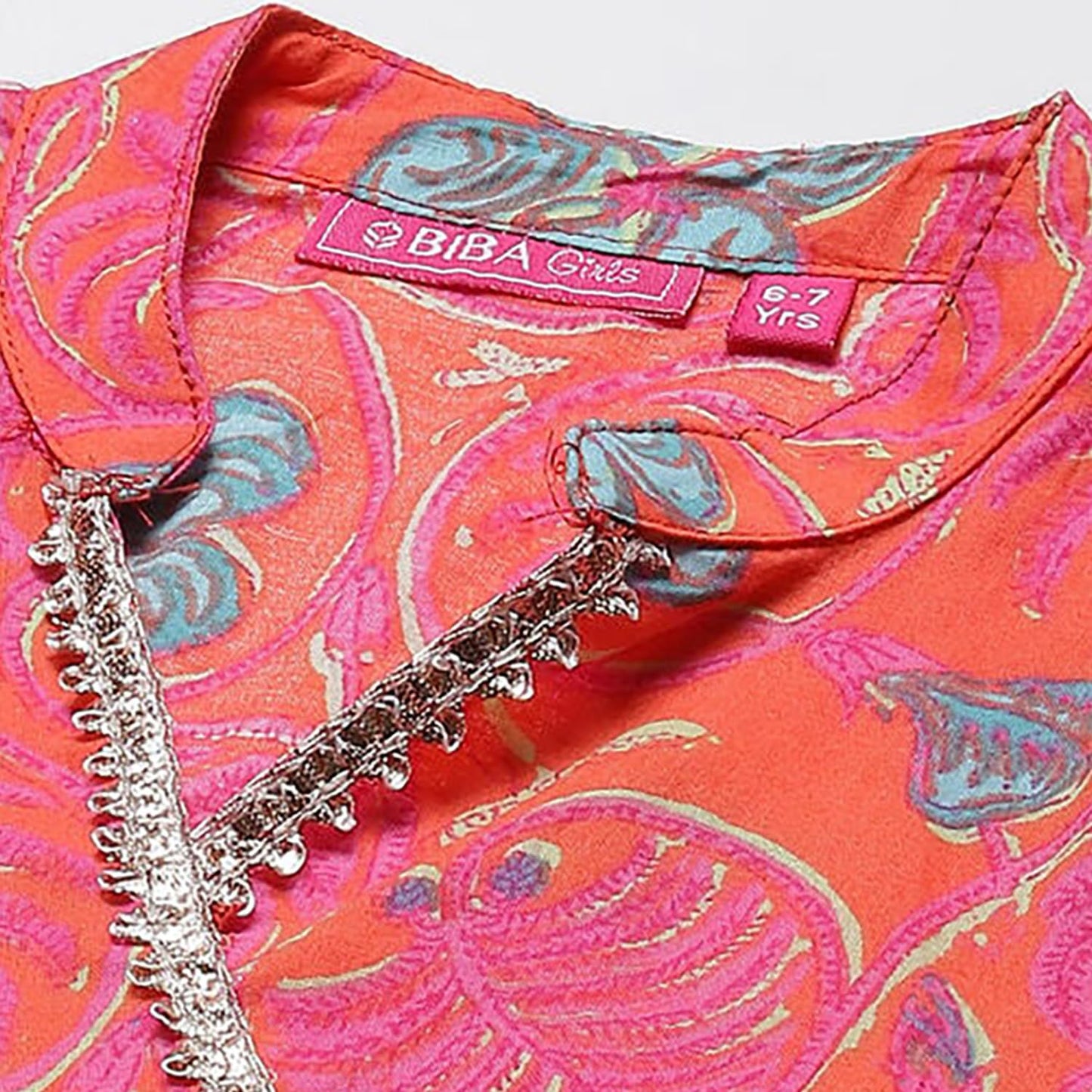 BIBA Girls Cotton Flared Printed Suit Set(KW5045E_15_Orange)