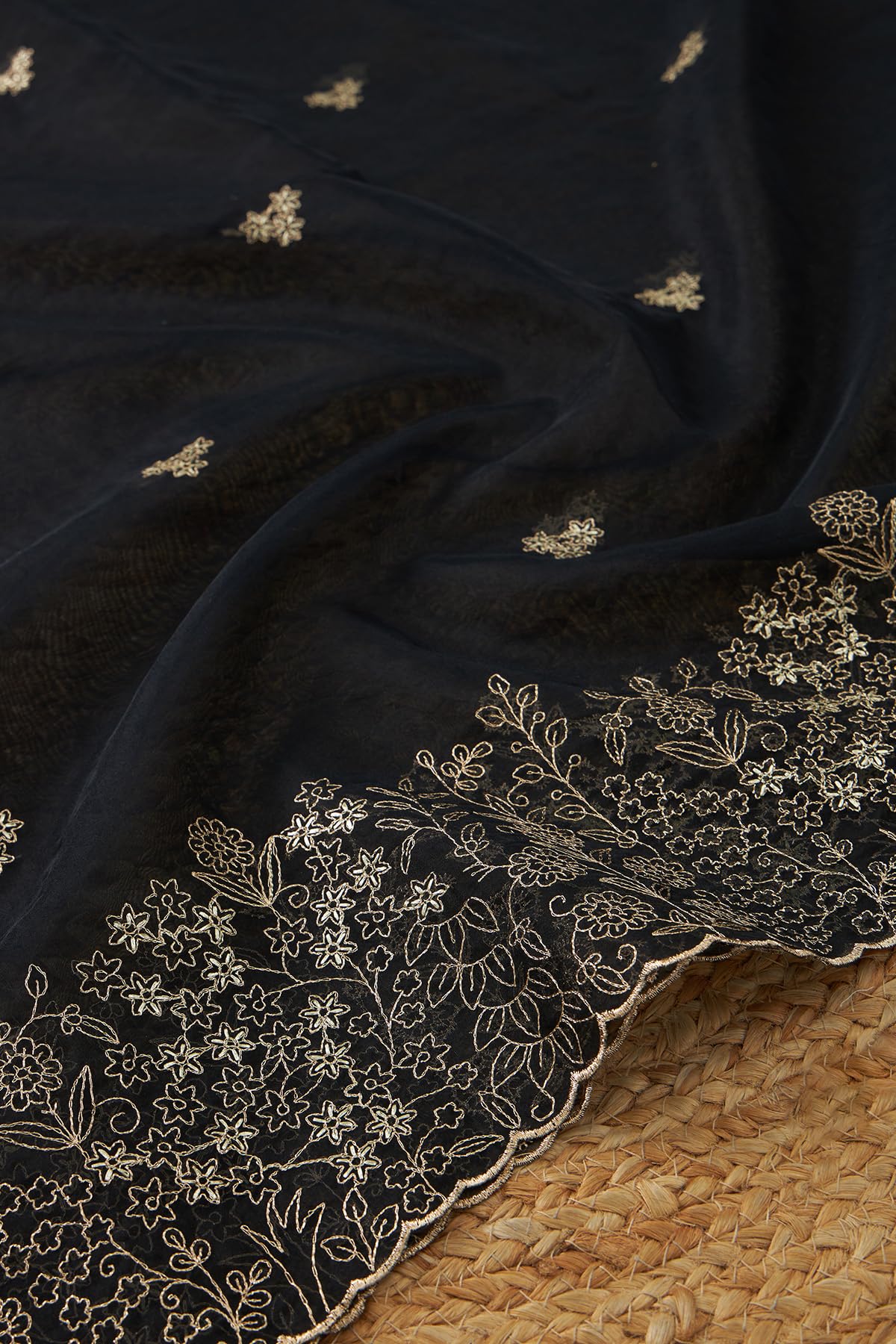 Soch Womens Black Organza Embroidered Dupatta With Zari