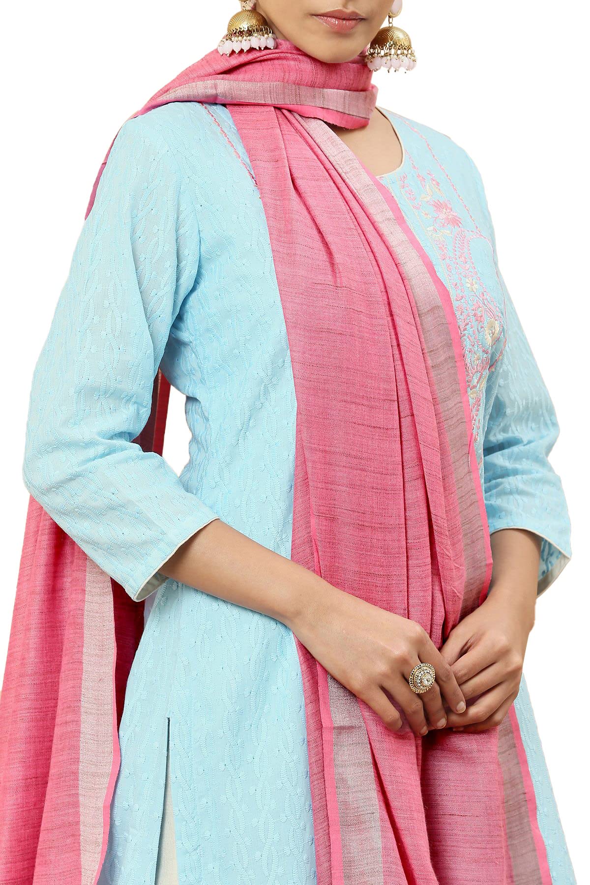 Soch Women Pink Cotton Striped Dupatta