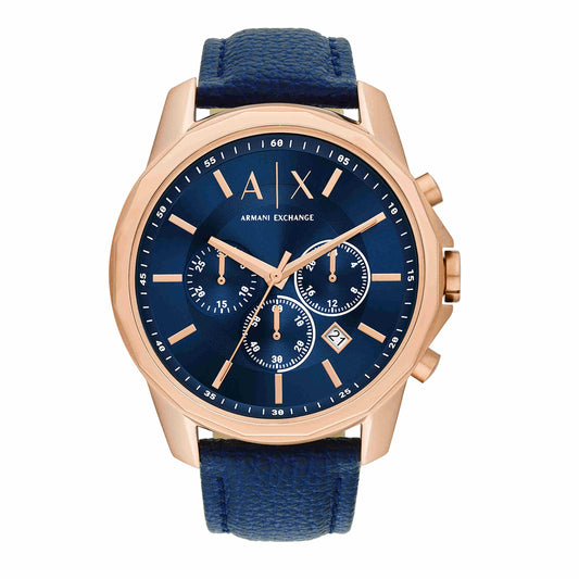 Armani Exchange Leather Analog Blue Dial Men Watch-Ax1723, Blue Band