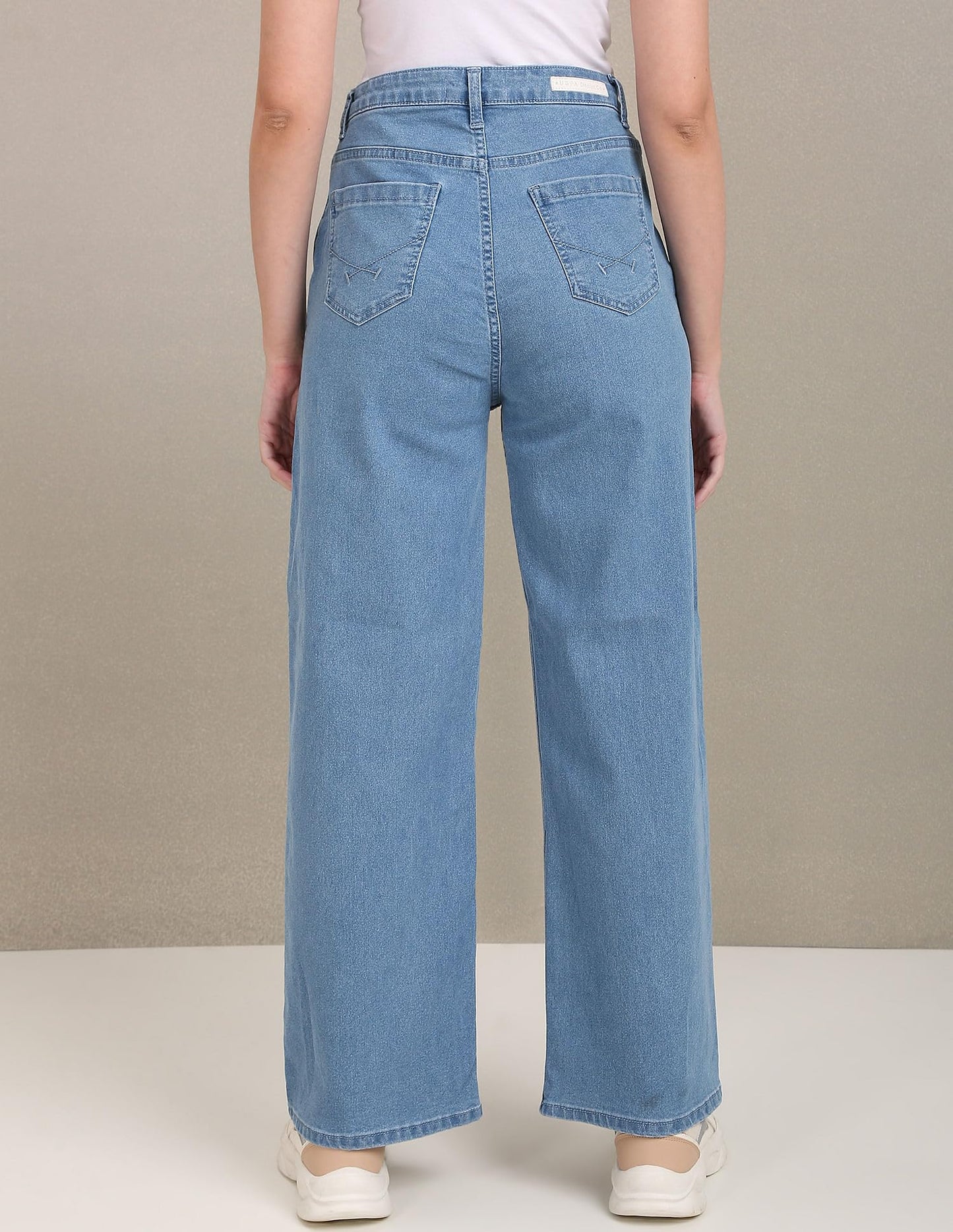U.S. POLO ASSN. Women's High Rise Pleated Wide Leg Jeans (UWAW22JN063_Blue_32)