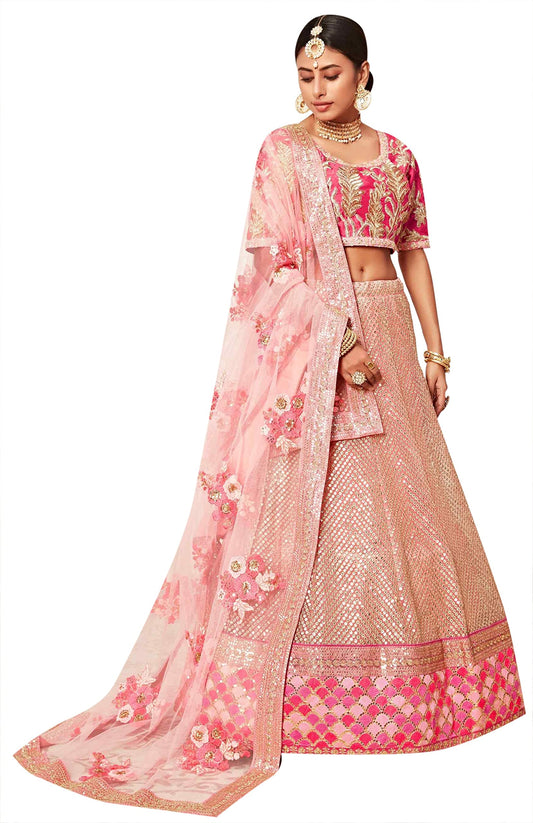 Divine International Trading Co Women's Soft Net Lehenga Choli With Dupatta (PINK_ZC7706_Unstitched)