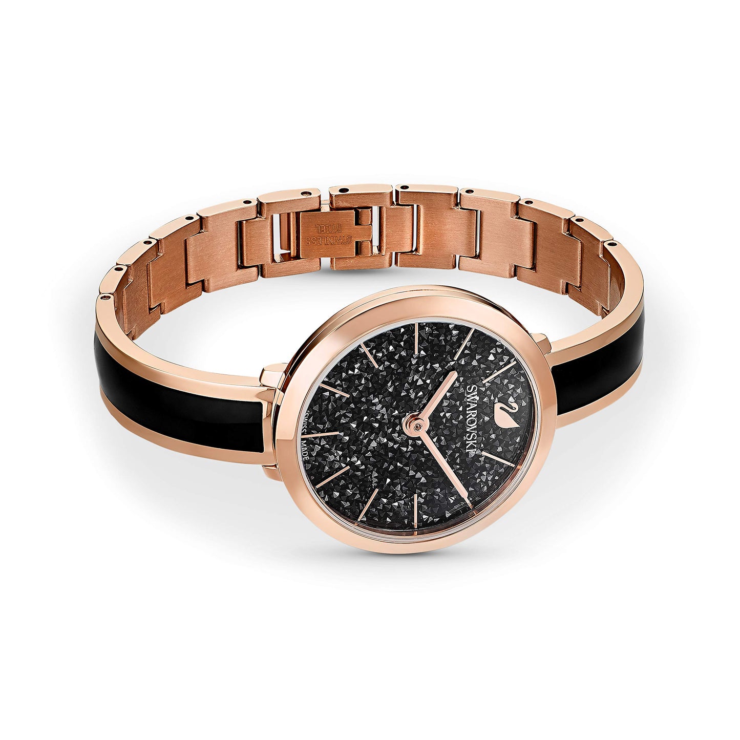 Swarovski Crystalline Delight Watch, Swiss Made, Metal Bracelet, Black, Rose Gold-Tone Finish