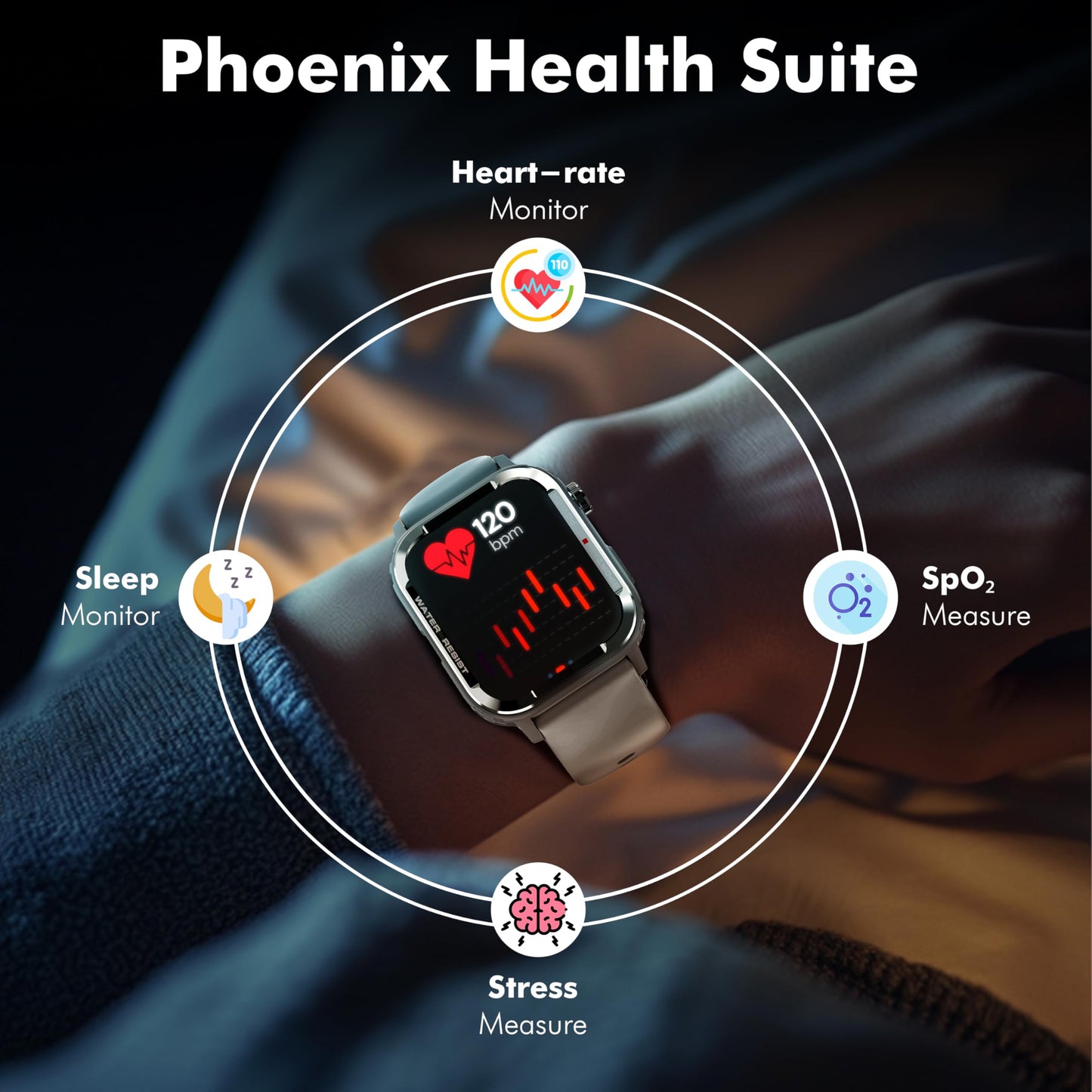Nervfit Newly Launched Phoenix Smartwatch 1.85" NervX OLED Display, Bluetooth Calling, IP67 Waterproof, Fitness & Health Tracker with Heart Rate, SpO2, Stress & Sleep Monitoring (Midnight Black)