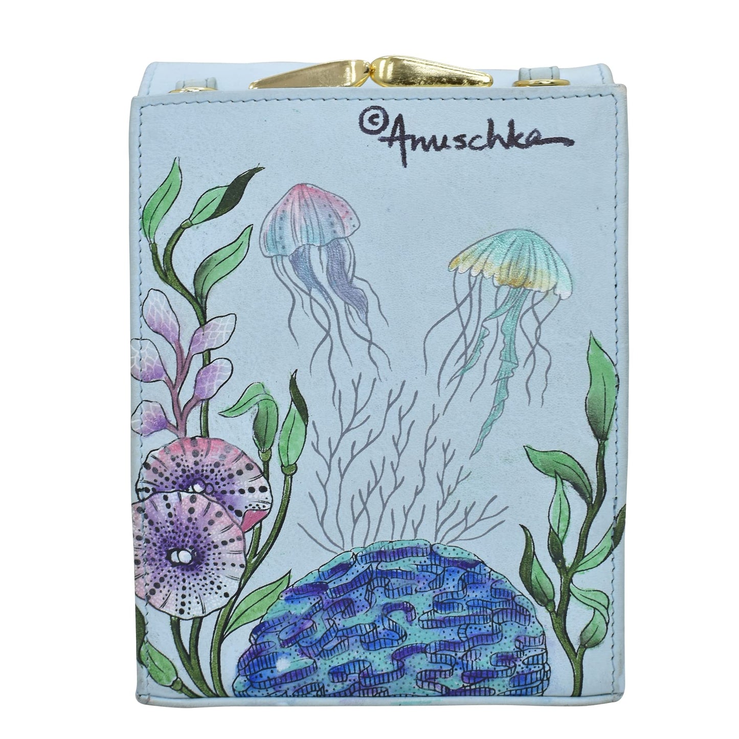 Anuschka Women’s Hand-Painted Genuine Leather Triple Compartment Crossbody Organiser - Underwater Beauty