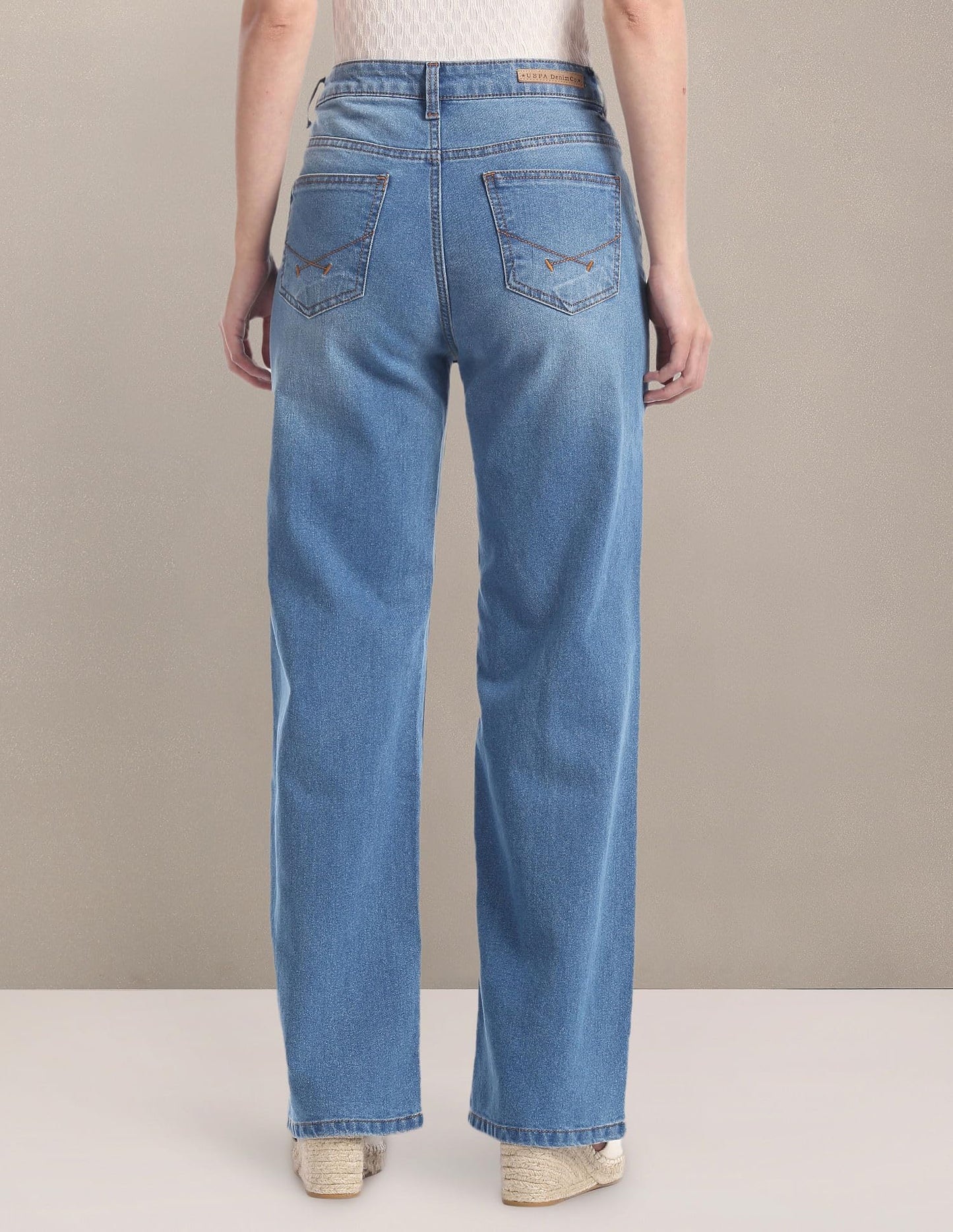 U.S. POLO ASSN. Women's Wide Leg Stone Wash Jeans (UWSS23JN008_Blue_32)