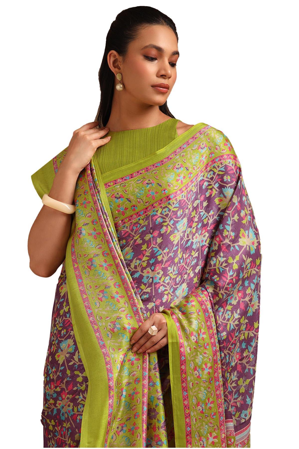 Soch Womens Purple Pashmina Floral Print Saree