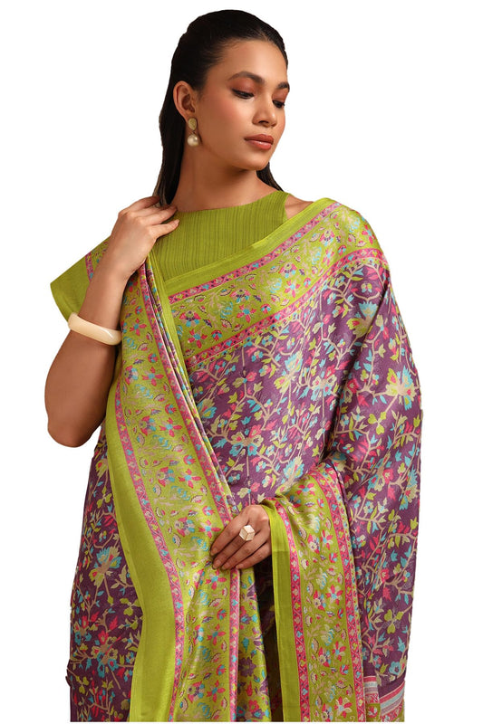 Soch Womens Purple Pashmina Floral Print Saree