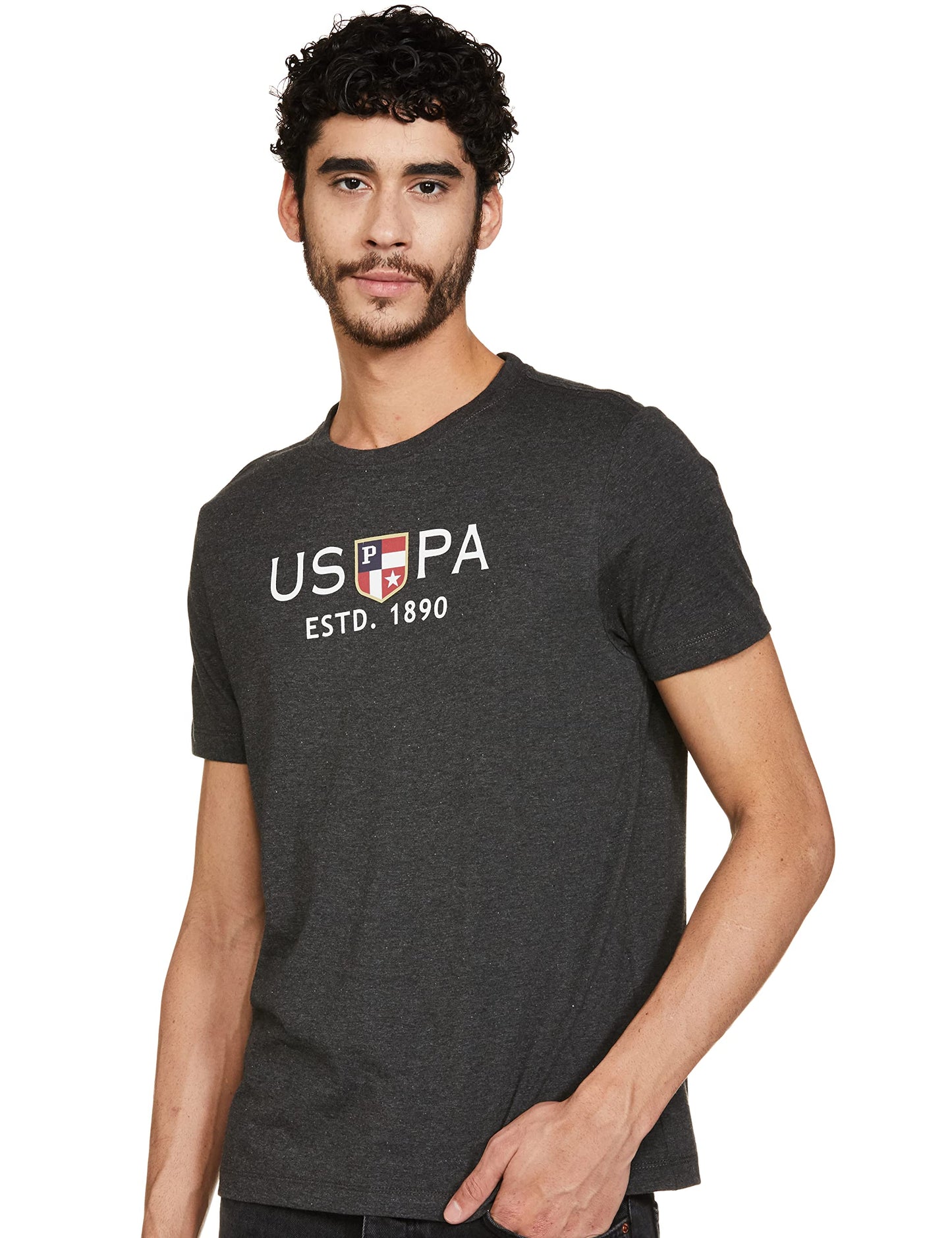 U.S. POLO ASSN. Mens Half Sleeve Round Neck T Shirts (USTSHS1375_Charcoal_XL)