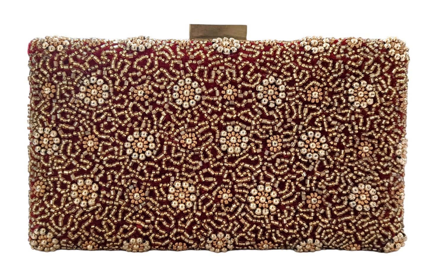 DUCHESS Women's Embroidered Maroon Clutch Purse Bag