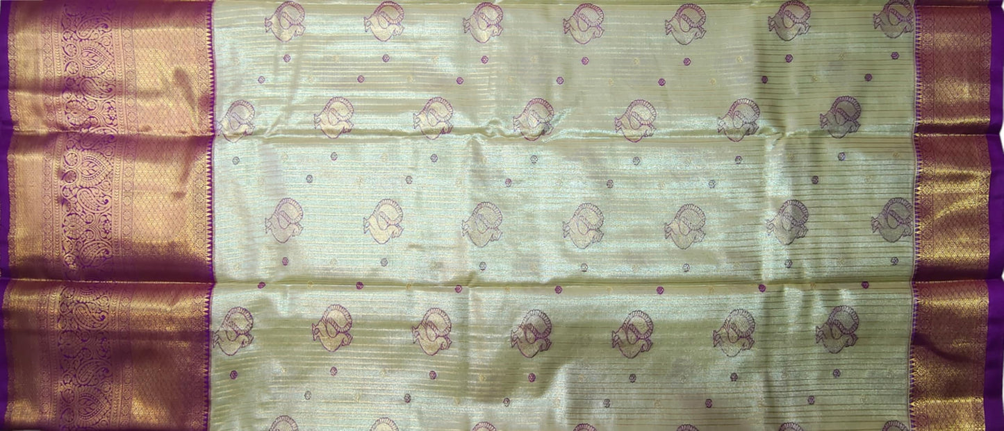 VFCollections Women's Kanchipuram Silk Pure Pattu Sarees With Blouse (VFC625-4), Purple,Beige