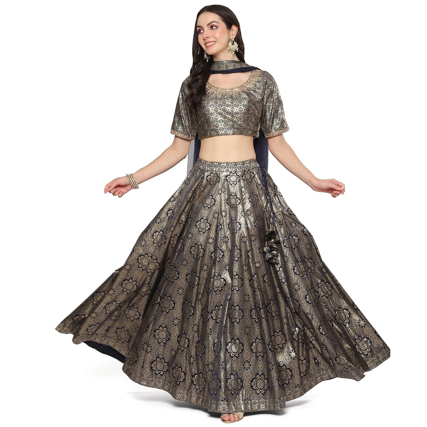 BIBA Women Navy Blue Polyester Lehenga Set(SKDASSORTED8935_L_NVYBLU) (SKDASRTD8935SKDNavy