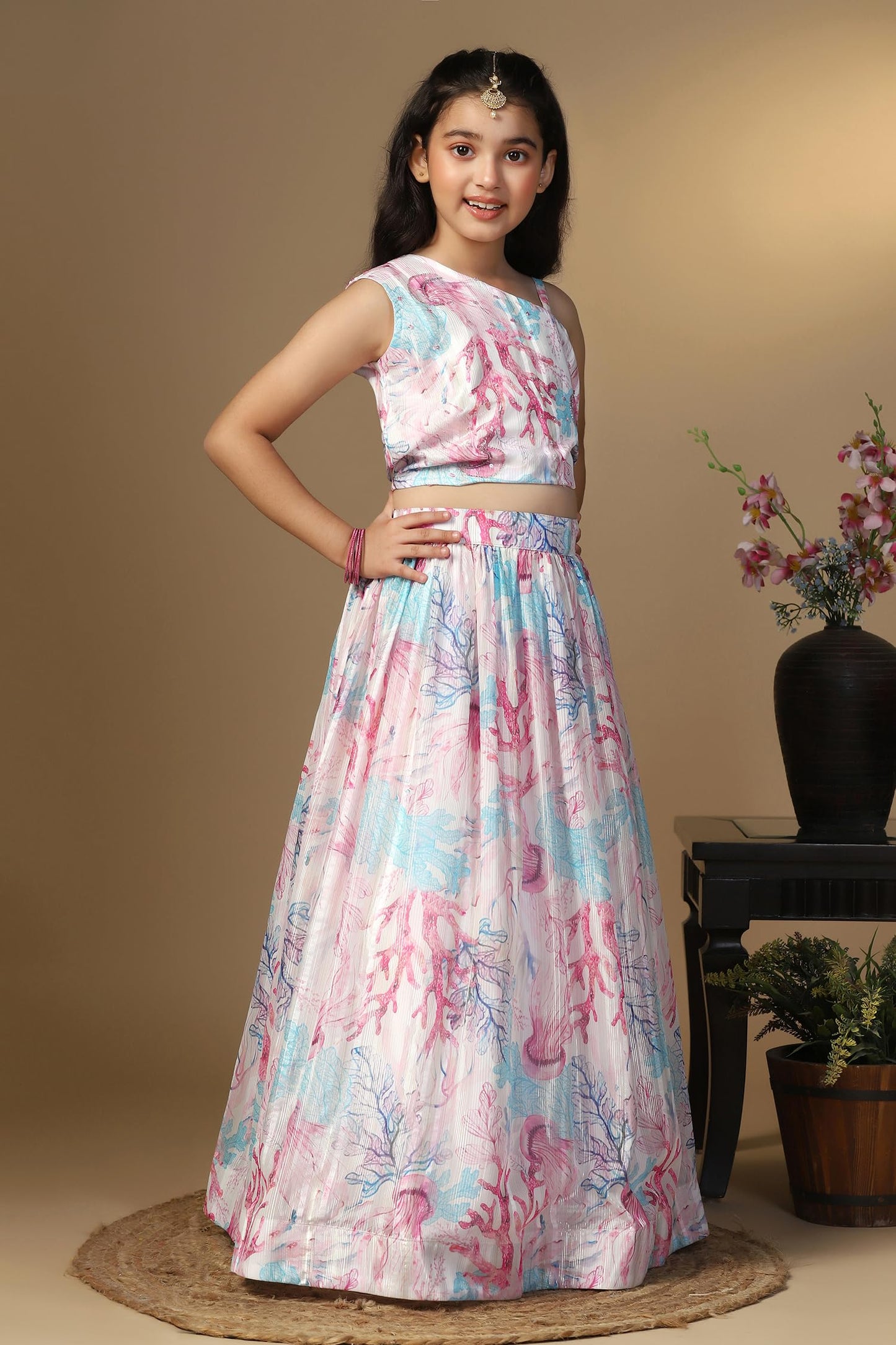 Jwalin Girl’s Georgette Lehenga Choli|Kids Lehenga And Choli|Printed Lehenga Choli(JWGLGC00149 WHT 28_White_7-8 Yrs)