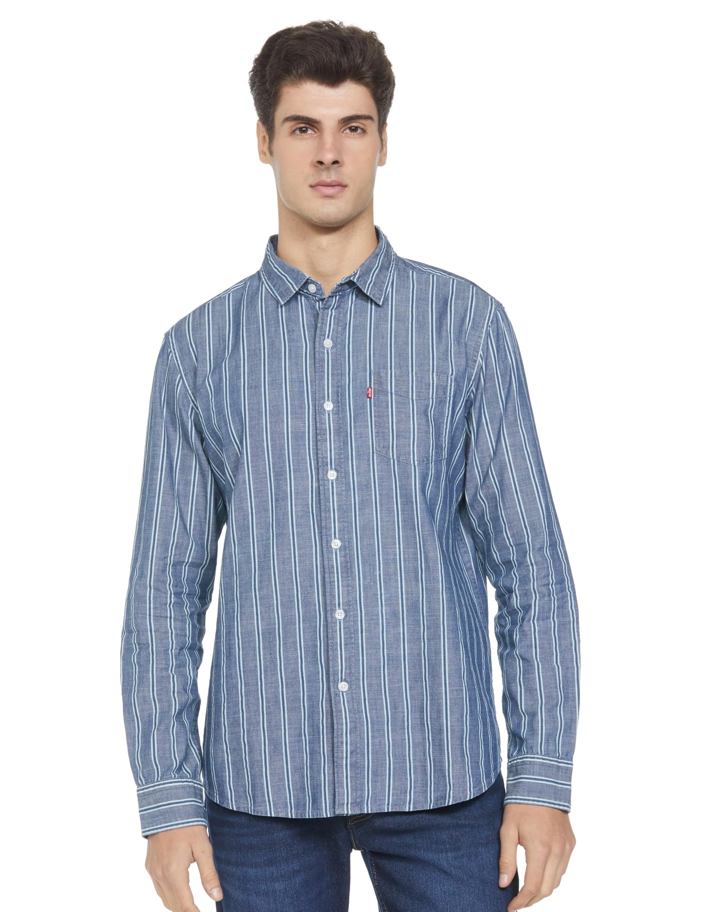 Levi's Men's Striped Slim Fit Shirt, 1062, XS Blue