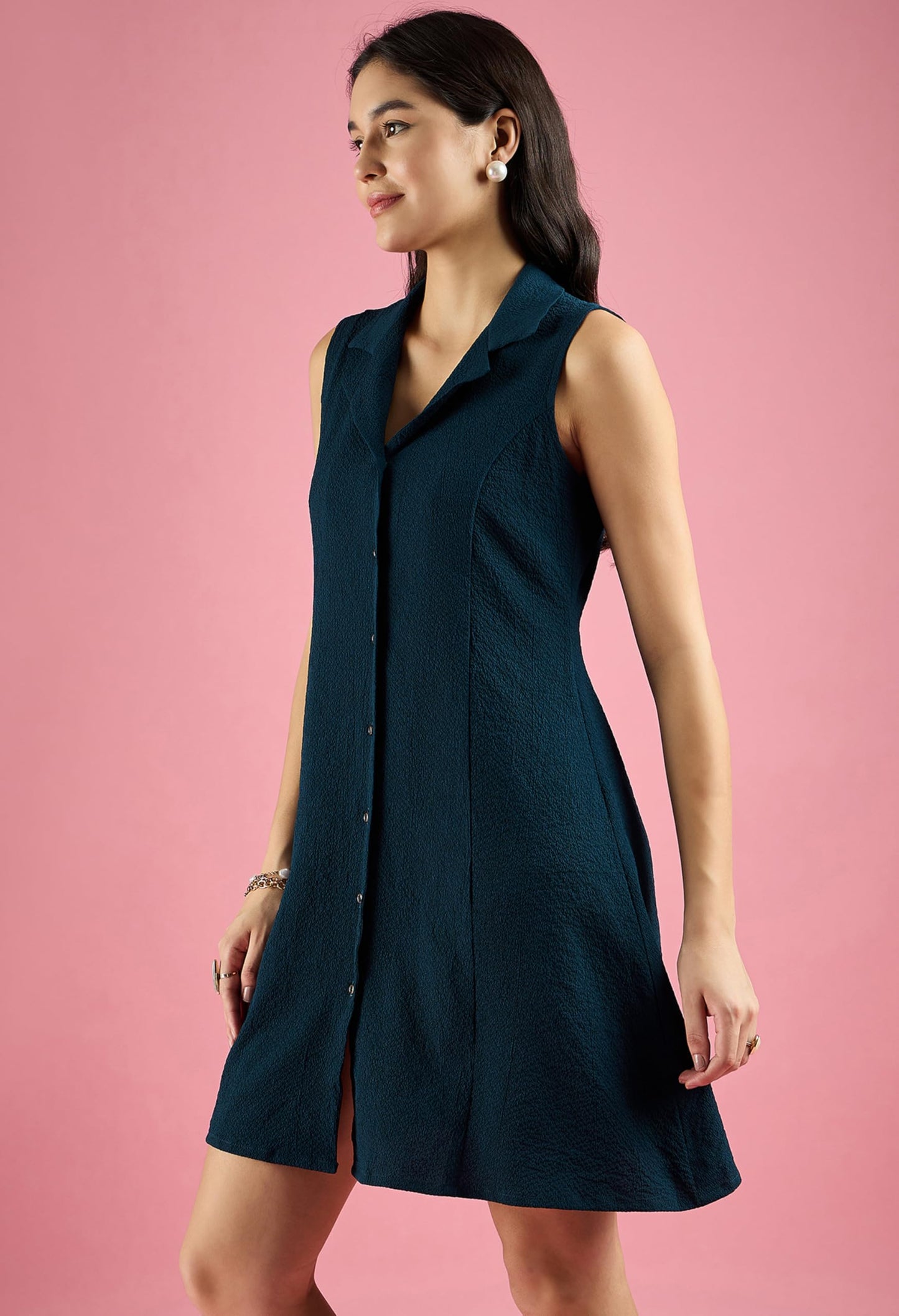 ALL YOURS Women’s Blue Sleeveless A-Line Shirt Dress |ALLDR2615_JDN_XS
