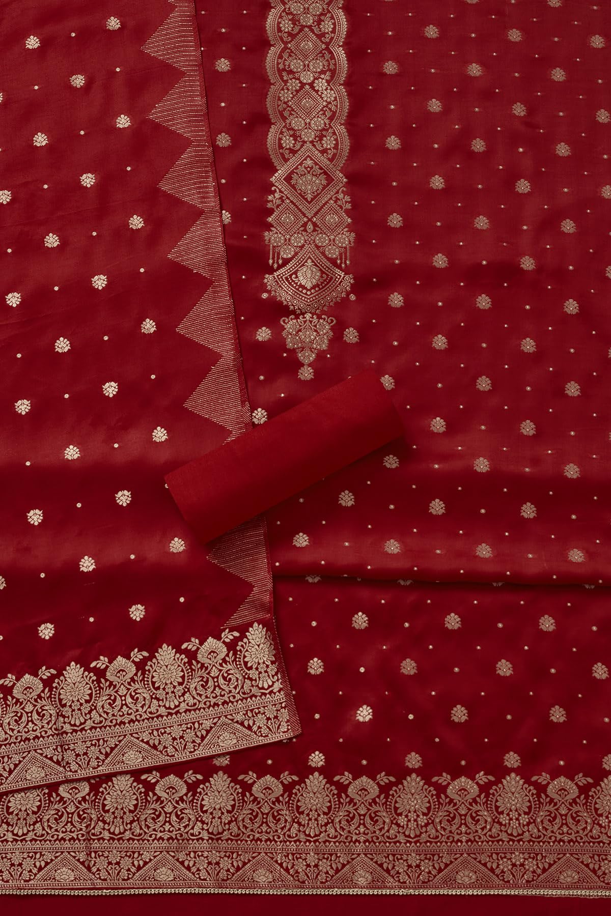 Soch Womens Red Gajji Silk Zari Woven Unstitch Dress Material With Zari Woven