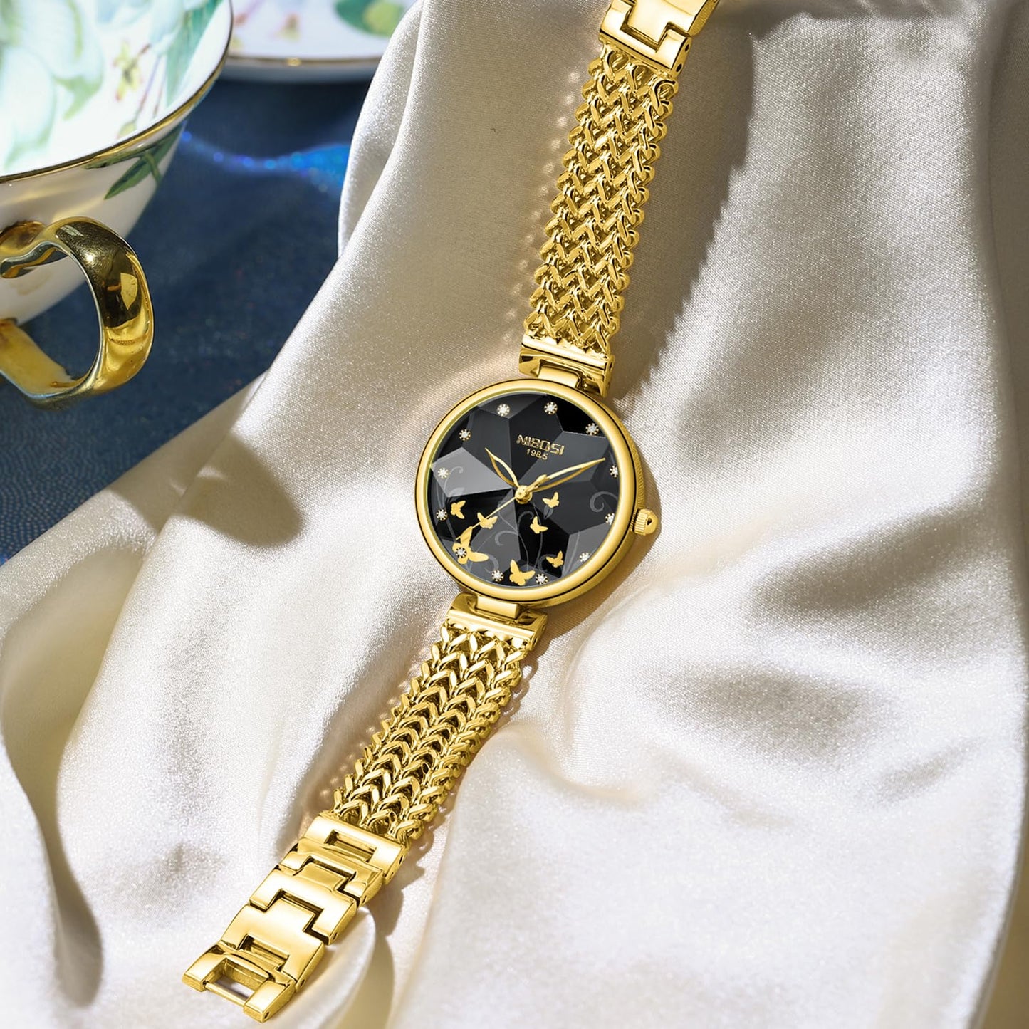 NIBOSI Watch for Woman Analog Quartz Diamond Rose Gold Women Watches Stylish Elegant Waterproof Stainless Steel Wrist Watch Jewelry Bracelet (Gold Black)