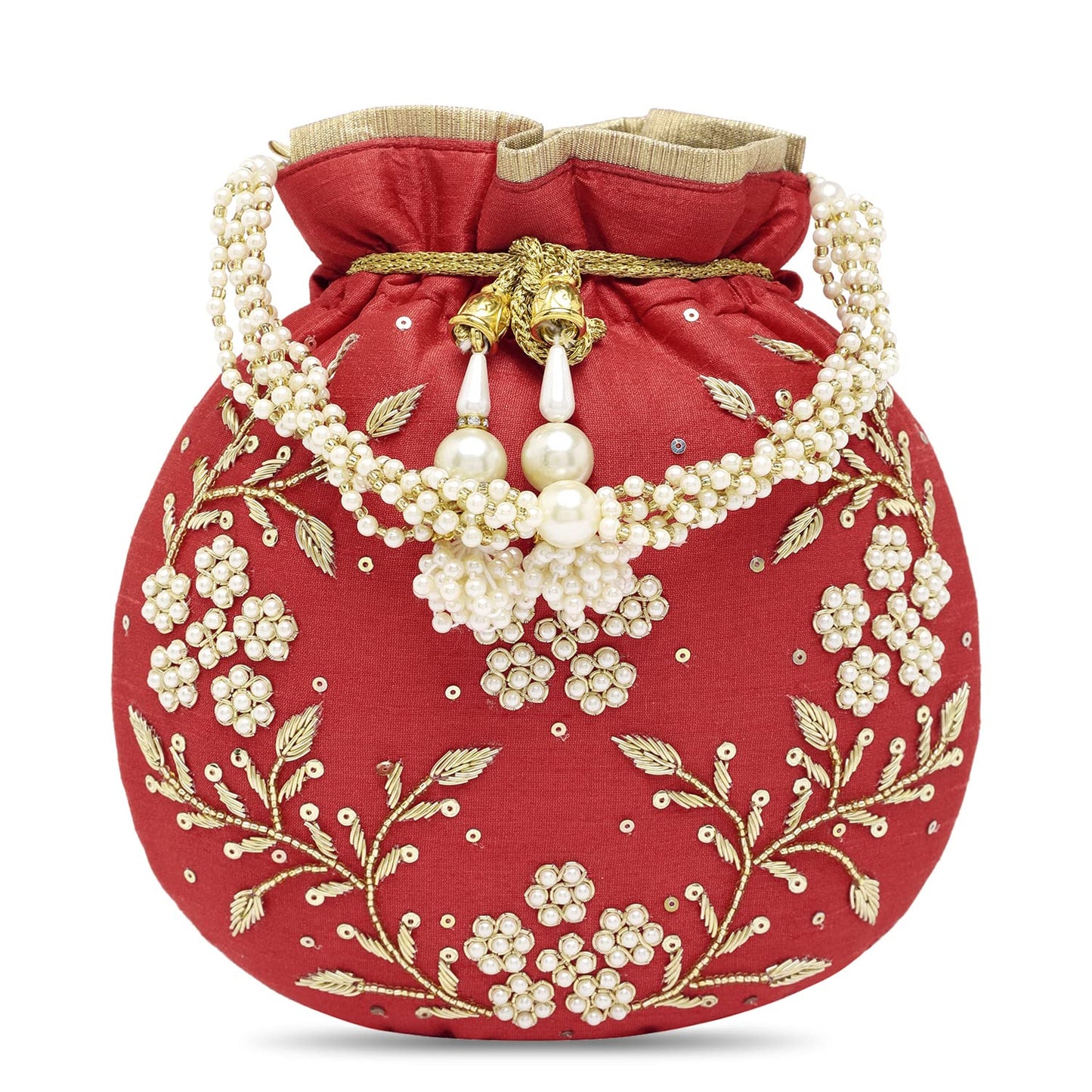 Peora Red Potli Bags for Women Evening Bag Clutch Ethnic Bride Purse with Drawstring(P86R)