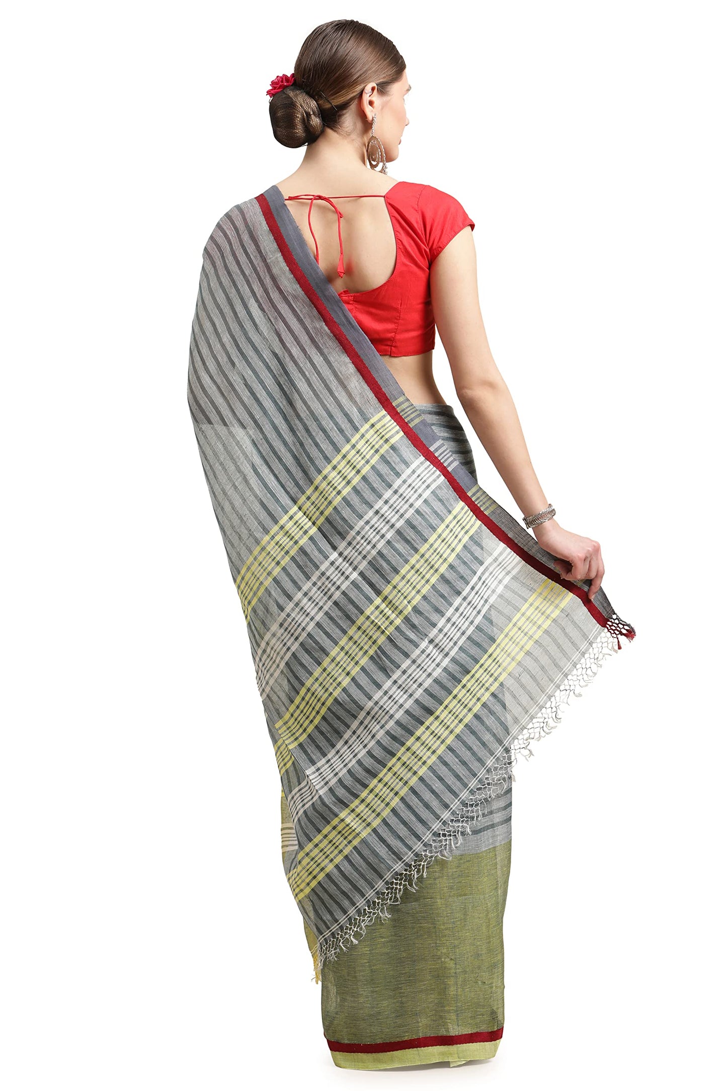 Aditri Women's Handloom Saree on Linen with Running Blouse (Multicolored)