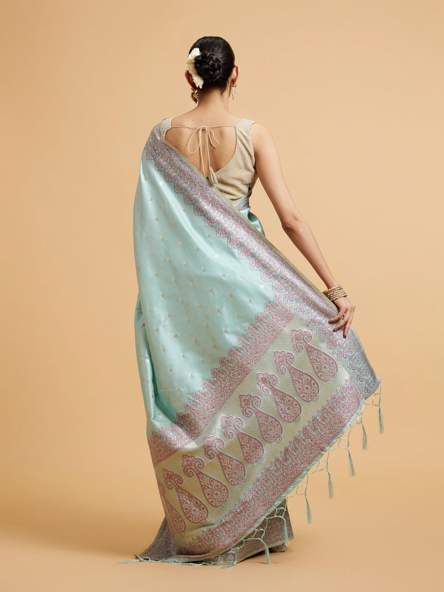 MOHEY Women's Art Silk Weave Saree(Light Blue)