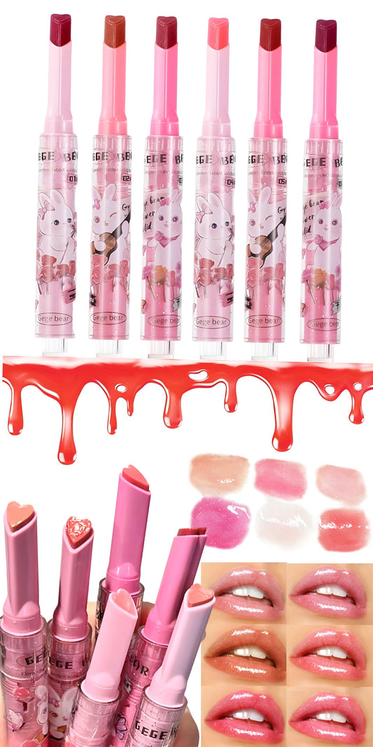Gege Bear 3-in-1 Lip Gloss Set – Glossy Hydration, Heart-Shaped Design, and Rich Color in Every Click for Pout-Perfect Lips! (Set B - #4,#5,#6, Pack of 3)