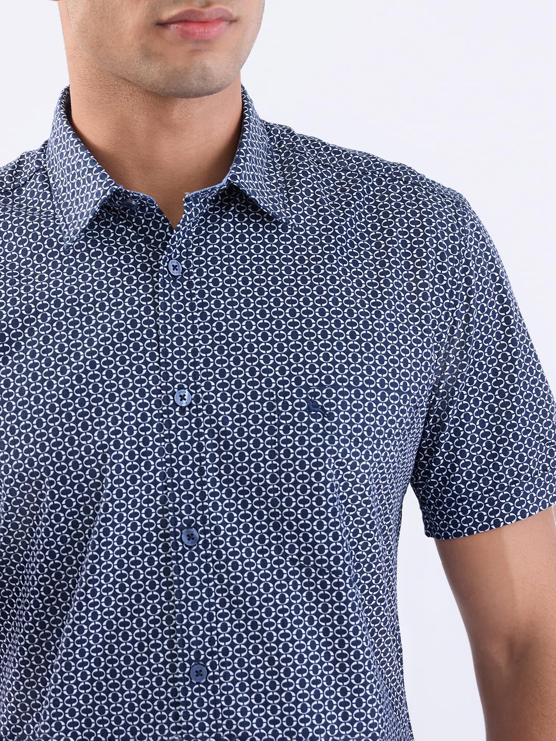 Raymond Men Regular Fit Print Pattern Linen Cotton Blend Semicutaway Collar Full Sleeve Casual Shirt (Size:42)-RCSQ01979-B6 Blue