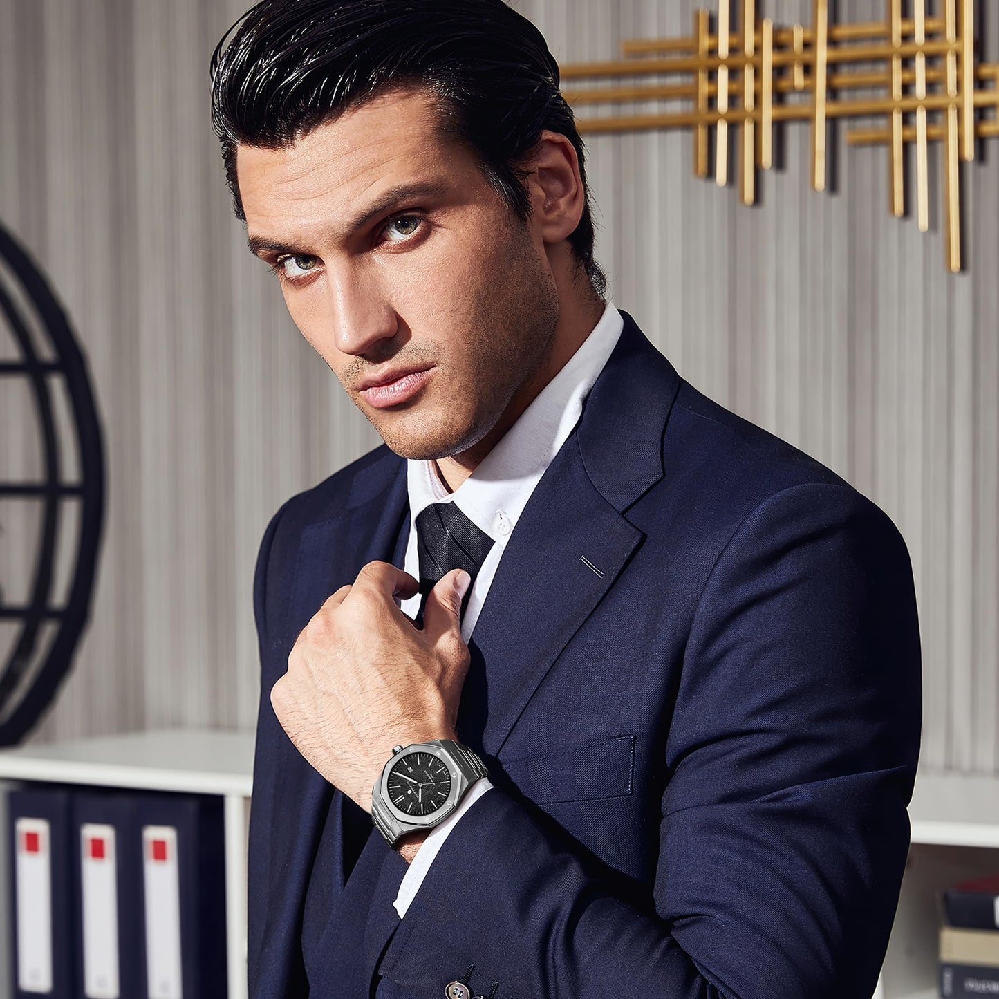 SAPPHERO Men's Watch Octagonal Stainless Steel 30M Waterproof Luminous Wristwatch Luxury Analog Quartz Watch for Men with Date Elegant Mens, Silver and black