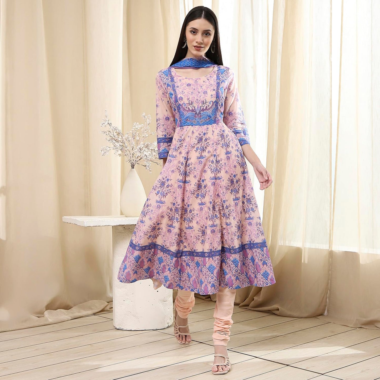 Biba Women's Voile 92X80 Kurta Set (SKDVIN8652ESS25BLU_Blue