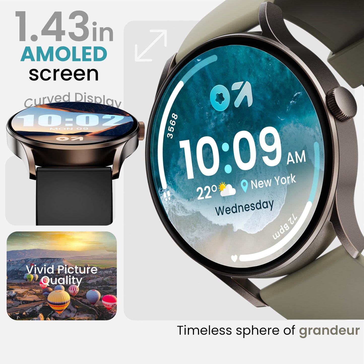 GOBOULT Newly Launched Rover Pro Smartwatch 1.43'' AMOLED, BT Calling 5.2, 1000 Nits Brightness, IP68, 150+ Watchfaces, 120+ Sports Modes, AI Voice Assistant, SpO2 Monitoring (Elite, Free Straps)