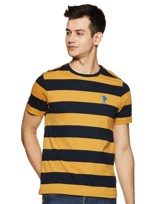 U.S. POLO ASSN. Mens Crew Neck Striper I688 Lounge Regular Fit T-Shirt-Pack of 1 (Mineral Yellow/Navy M)