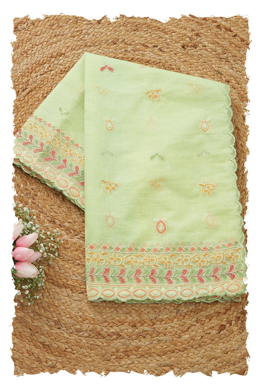 Soch Womens Light Green Kota Embroidered Dupatta With Thread Work