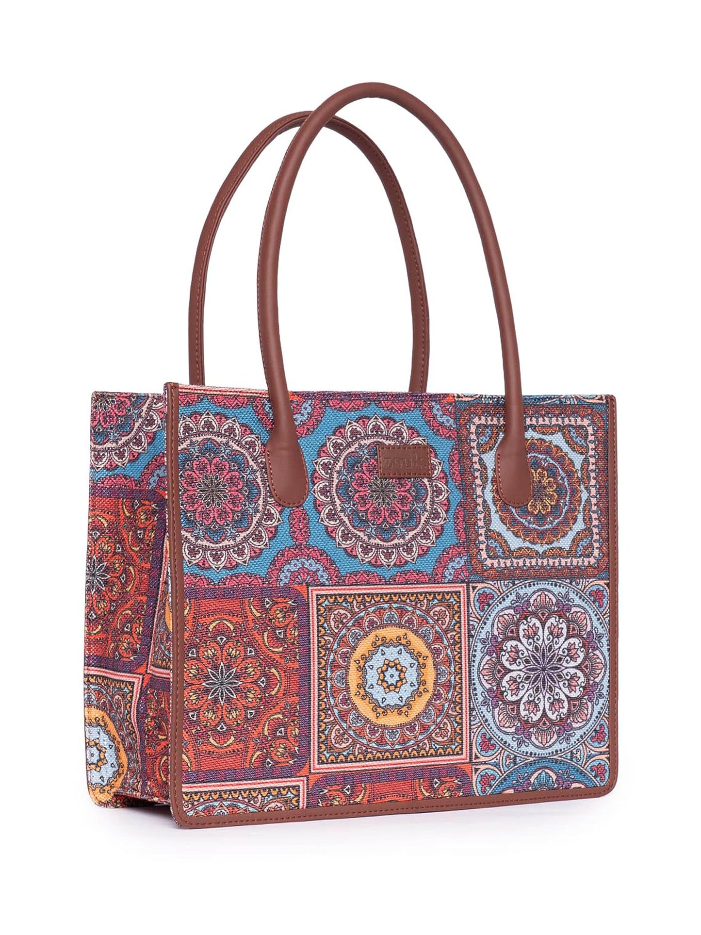 ZOUK Mandala Printed Jute Handcrafted Multicolor Women's Stylish Tote Bags | Tote Handbag| Shoulder bag with double handle