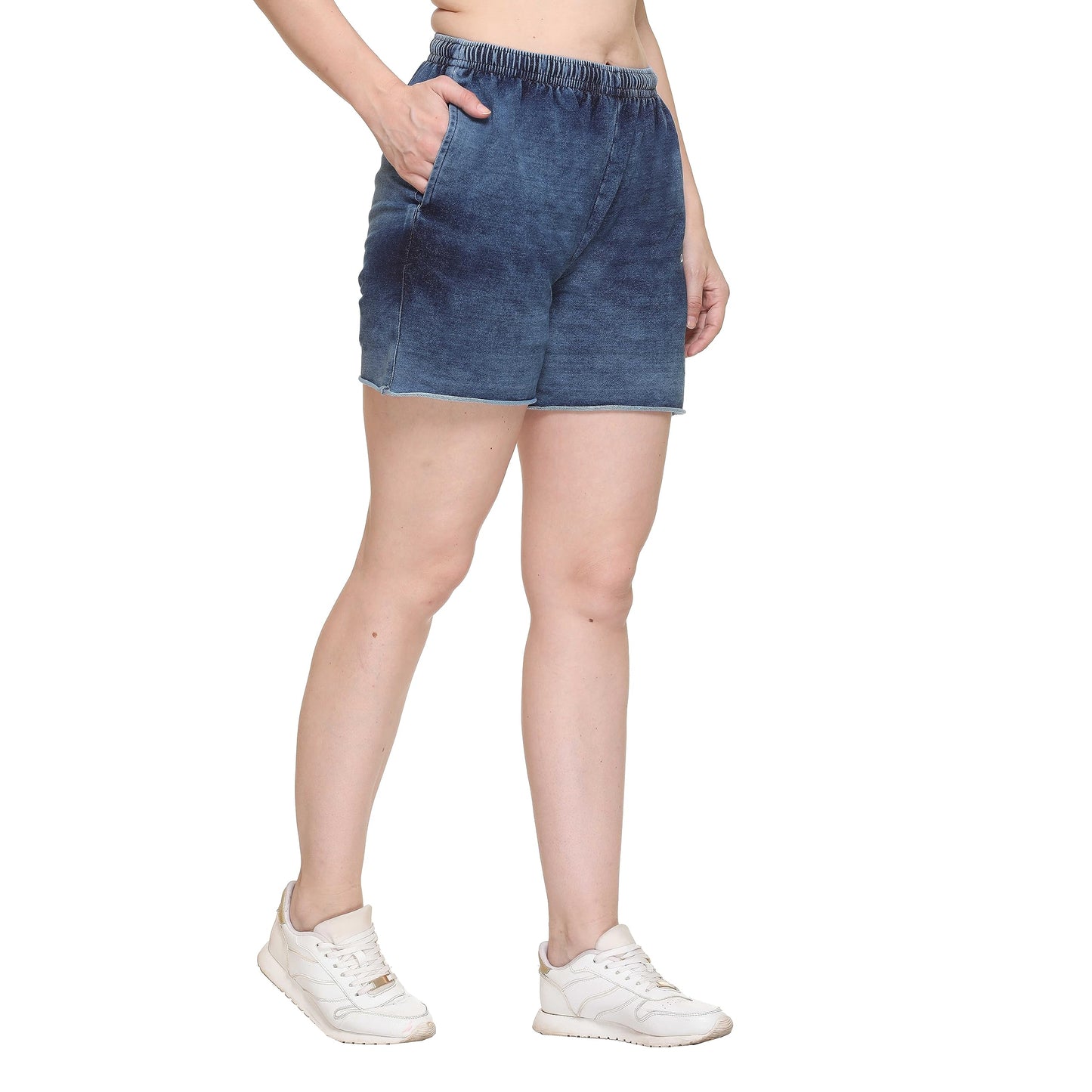 Colors & Blends - Women's Indigo Lycra - Knitted Denim Shorts (SG-01 : Size - S)