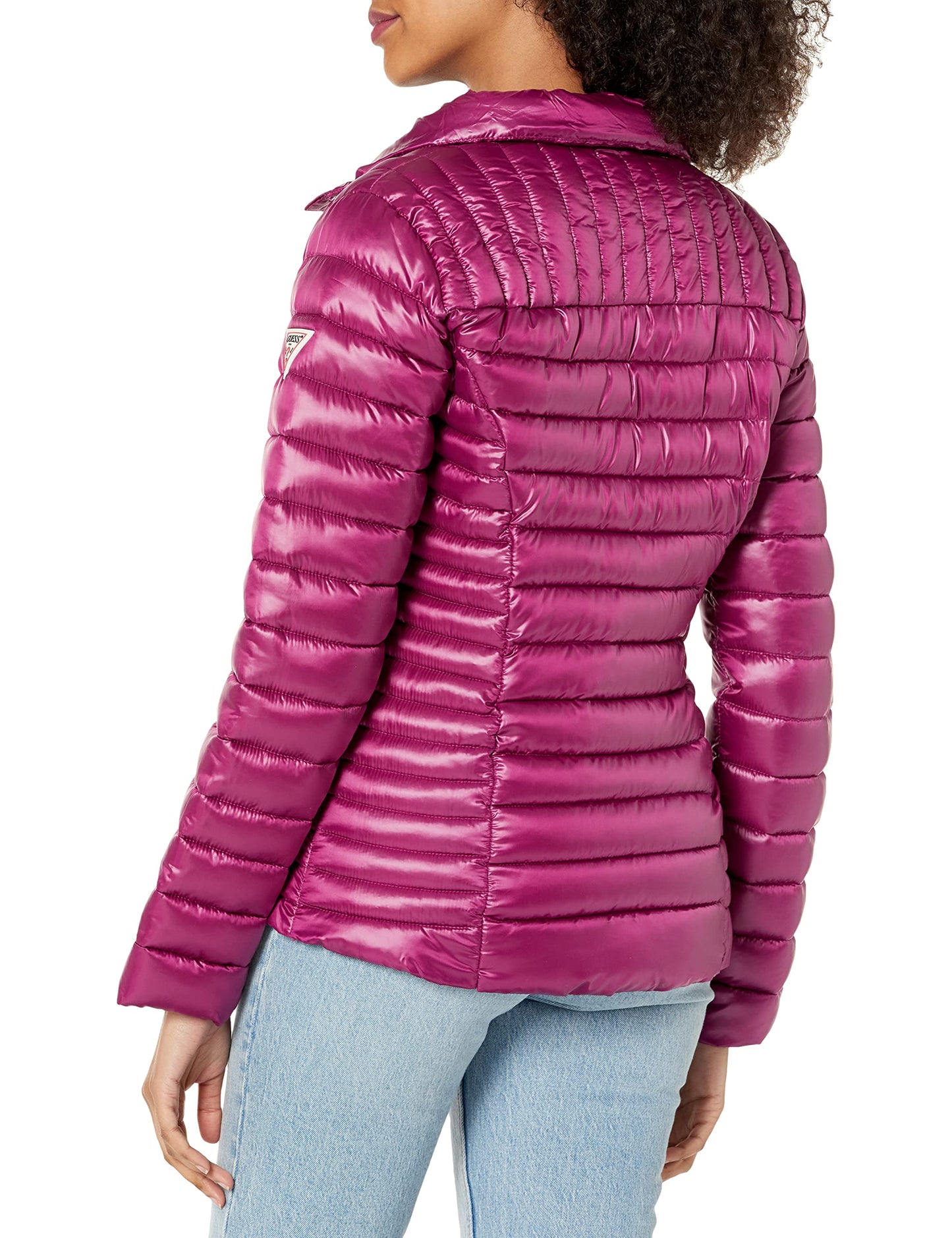 GUESS Women's Hooded Packable Puffer Jacket, Magenta, Small