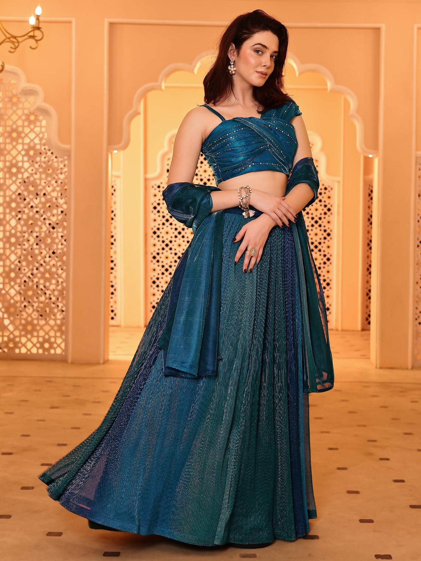 PURVAJA Women Polyester Blend Semi-Stitched Lehenga Choli (Liya-Multi_Multicolour_Free Size)