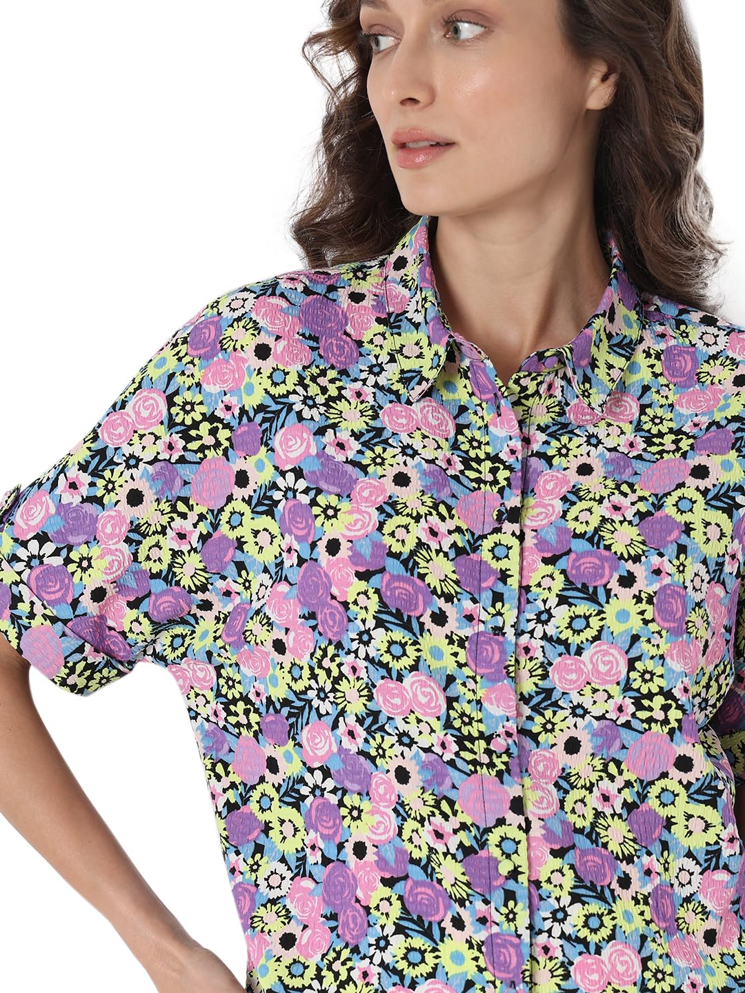 VERO MODA Women Floral Print Purple Polyester Regular Fit Shirt