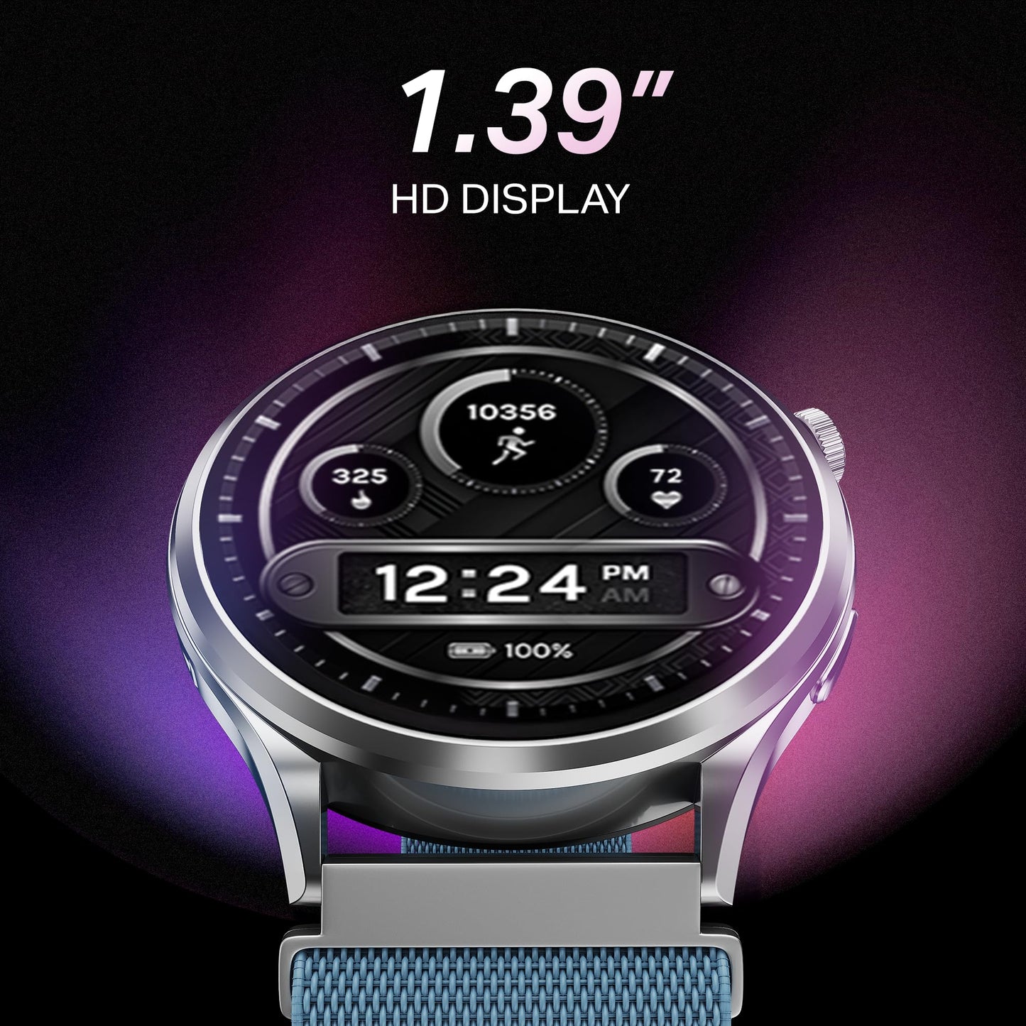 Boat Lunar Discovery Pro, 1.39" HD Display, QR Tray, Emergency SOS, Functional Crown, Multiple Sports Modes, BT Calling, HR, SpO2 & Sleep Tracking, Smart Watches for Men & Women (Sports Blue)