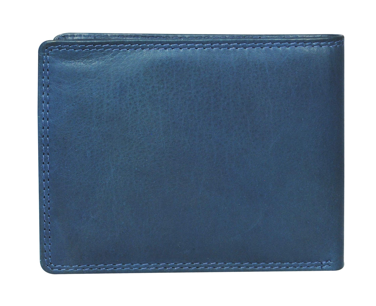 Calfnero Men's Genuine Leather Bifold Wallet-Multiple Card Slots ID Window with Coin Pocket-Navy Leather Wallet