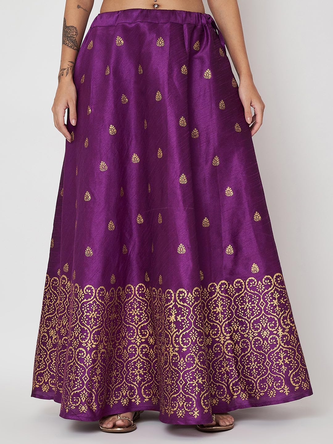 studio rasa Women's Dupion Hand Block Printed Bias Lehenga Set for Wedding Festive Party (LHSC52403XL_Purple_X-Large)