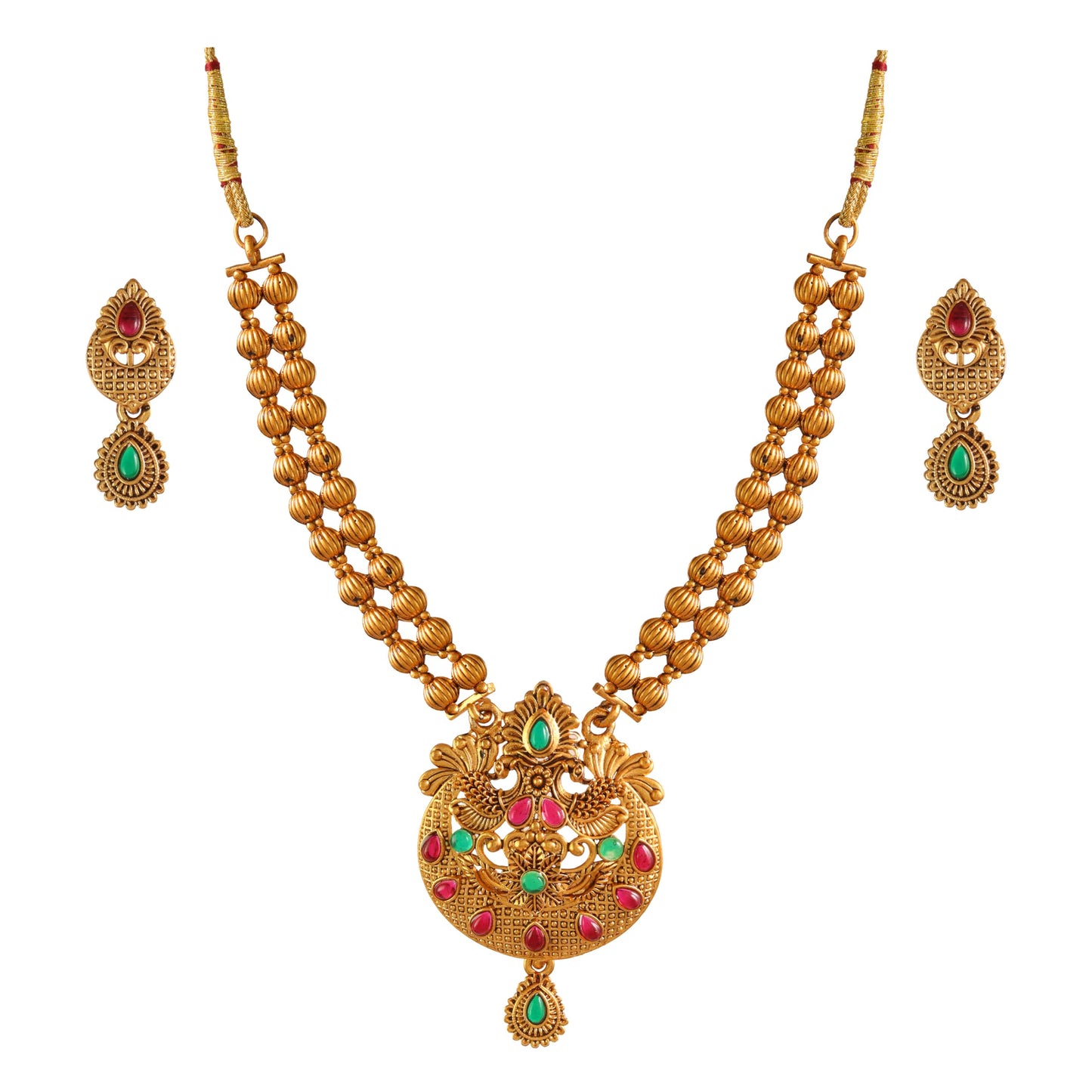 CUTE GOLD Antique Oxidised Plating Necklace With Earring For Women and Girls | Antique Temple Necklace Set for Women & Girls (AN-359)