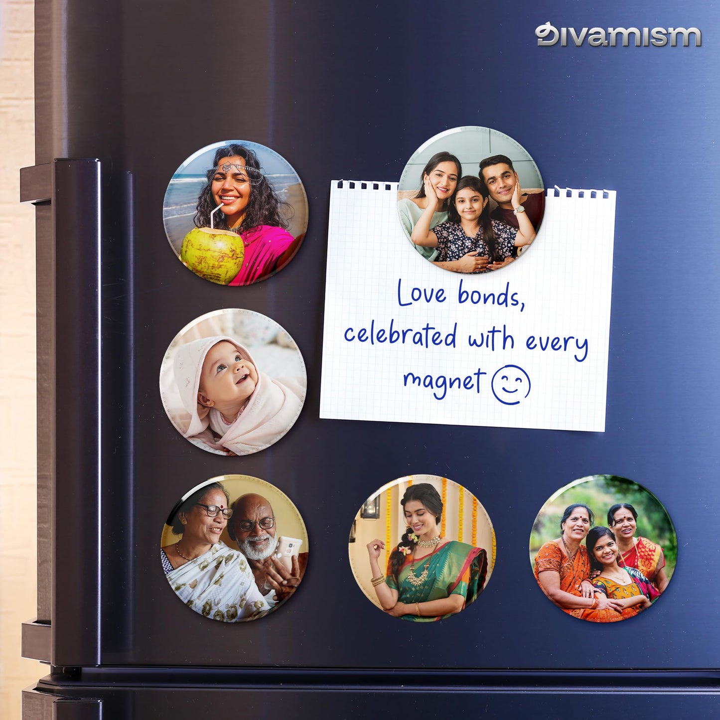 Divamism Fridge Magnet Customized Photo Set of 6 for Family 3X3 Inch Personalized Gifts for Women, Freeze Magnets Photo Frame, Wedding for Couples, Fridge Magnets Refrigerator Stylish