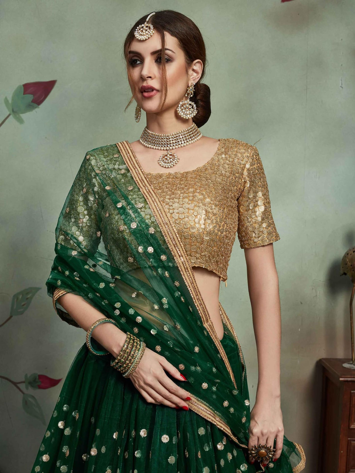 Zeel Clothing Women's Sequins Embroidery Work Soft Net Semi Stitched Lehenga Choli With Dupatta (2903-Green-Women-Lehenga-Choli-Latest; Free Size)