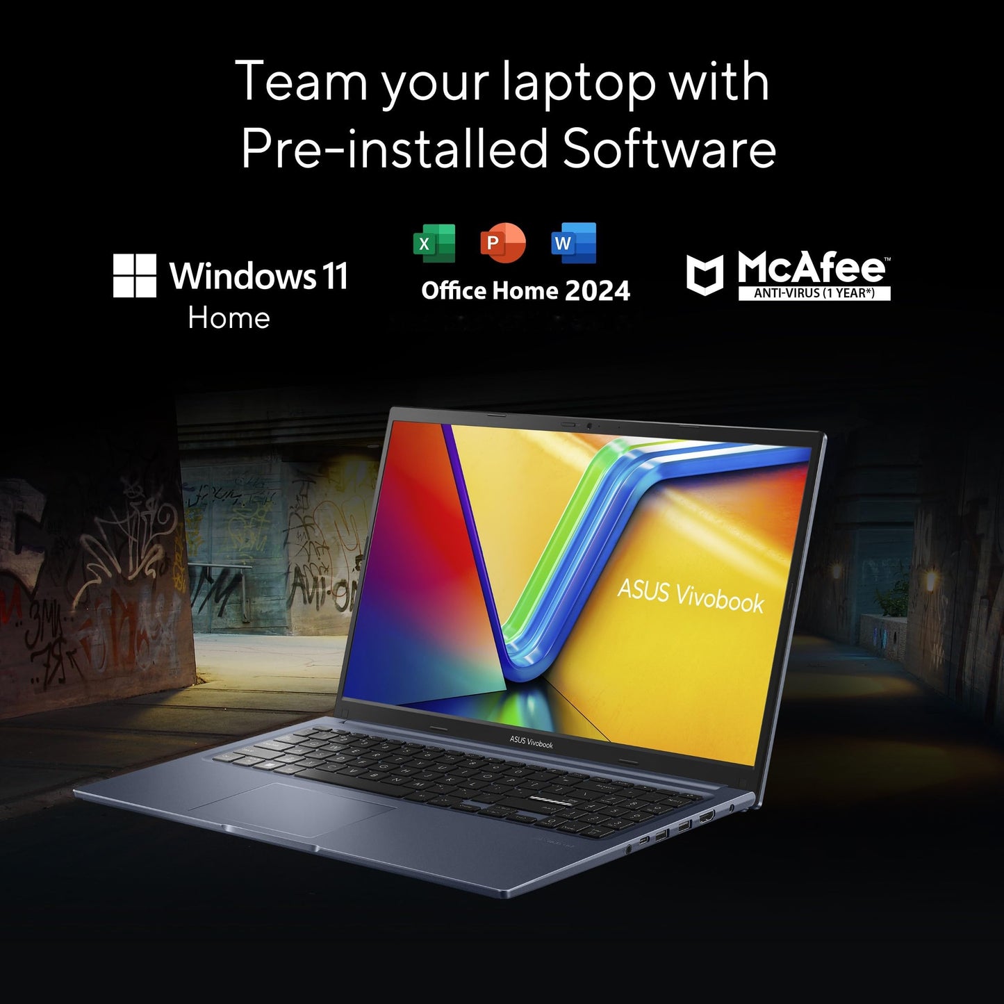 ASUS Vivobook 15,13th Gen,Intel Core i3-1315U (Intel UHD /16GB RAM/512GB SSD/FHD/15.6"/60Hz/Win 11/M365 Basic (1Year)*/Backlit Keyboard/Office Home 2024/Quiet Blue/1.70 kg) X1504VA-NJ2325WS